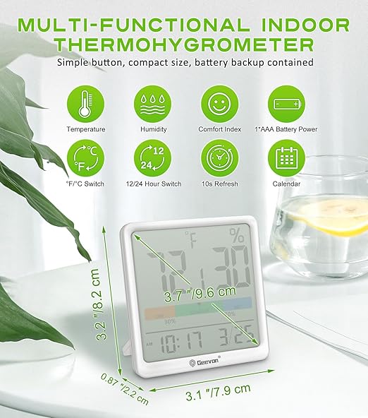 Geevon Digital Indoor Thermometer Hygrometer, Wireless Temperature Humidity - Image 2