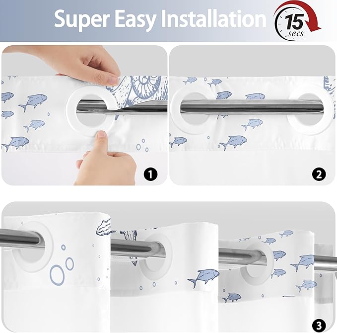 Extra Long No Hook Shower Curtain - Image 6