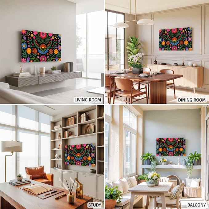 Abstract Boho Flower Floral on Black Indoor TV Cover, Elastic TV Screen - Image 5