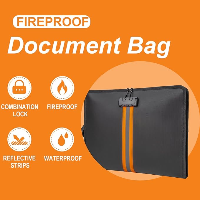 Fireproof Document Bag with Lock，15"×11" Fireproof Money Bag，with Zipper and - Image 6