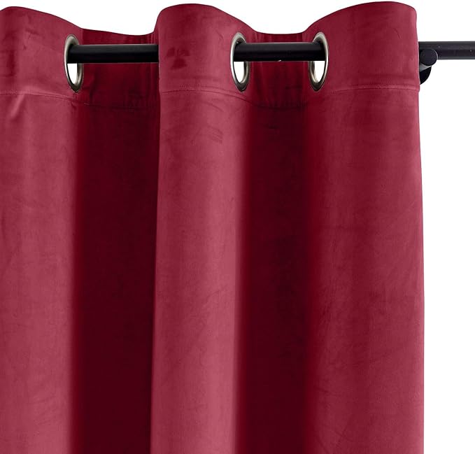 ChadMade Blackout Lined Premium Velvet Curtain Burgundy Red 50Wx108L Inch - Image 2