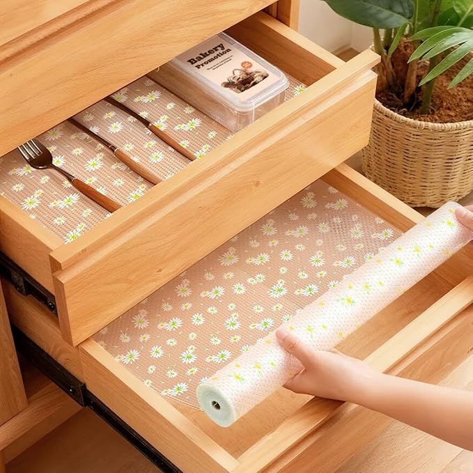 FEXIA Shelf Liner 12 Inch x 20 FT Daisy Non Slip Waterproof Cabinet and Drawer - Image 8