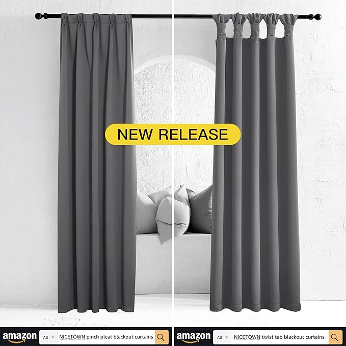 NICETOWN Grey Full Shade Curtain Panels, Pair of Energy Smart & Noise Blocking - Image 6
