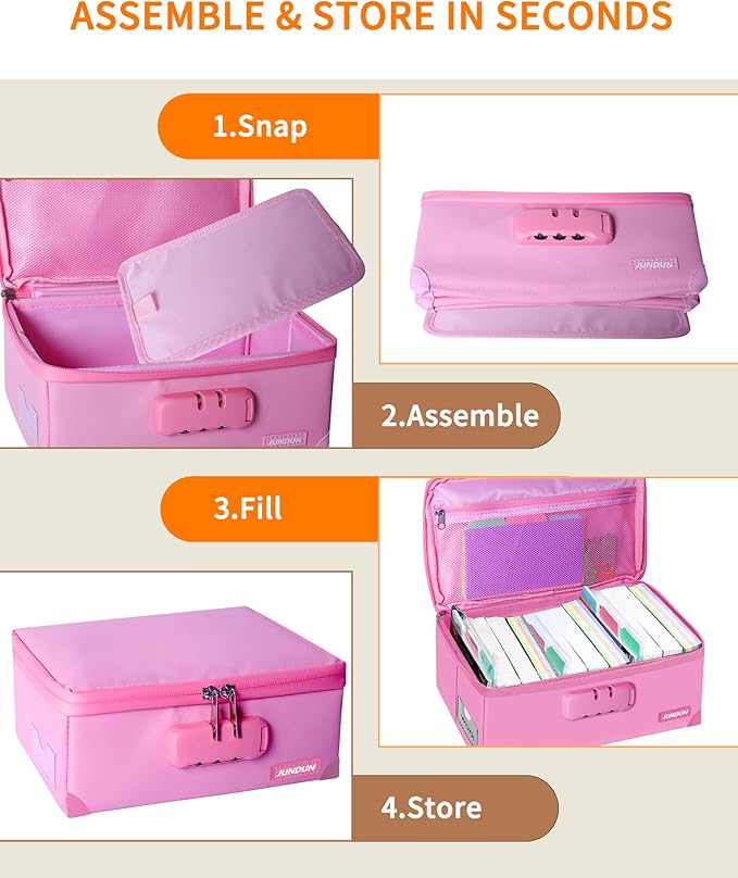 JUNDUN Index Card Holder with Lock, Collapsible Fireproof Index Card Box fits - Image 6
