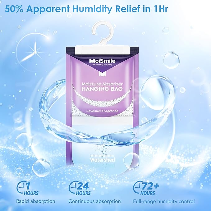 Moisture Absorbers 10 Pack Lavender Fragrance, Hanging Closet Dehumidifier Bags - Image 3