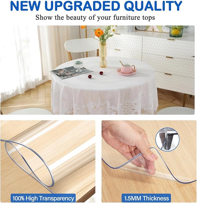 32 Inch Diameter Round Crystal Clear PVC Table Top Protector Plastic Tablecloth - Image 2