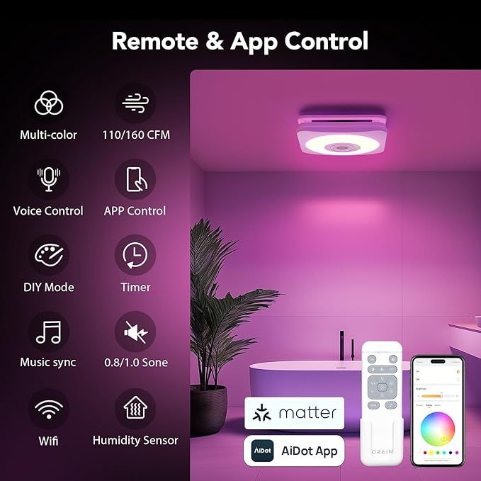 OREiN 4-in-1 Matter Smart Bathroom Exhaust Fan - Image 4