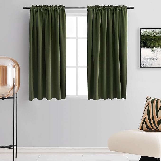 DONREN Olive Green Blackout Curtains 48 Inch Length 2 Panels Set by DONREN