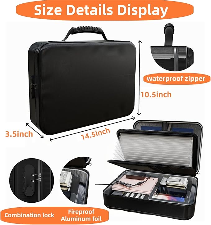 Fireproof Document Box with Lock & Waterproof Zipper, 5200°F Safe - Image 2