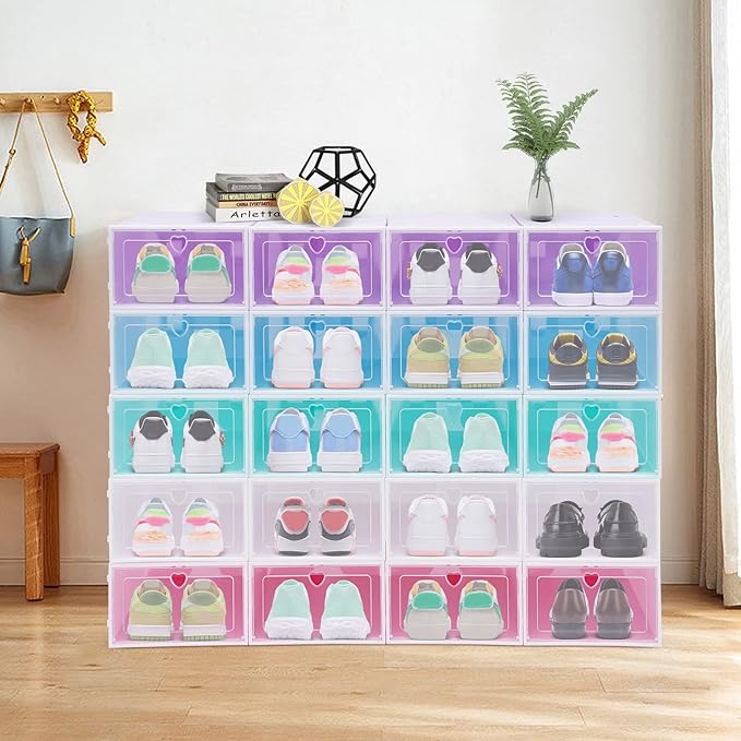 20 Pack Shoe Storage Box, Stackable Clear Plastic Shoes Organizer - Image 6