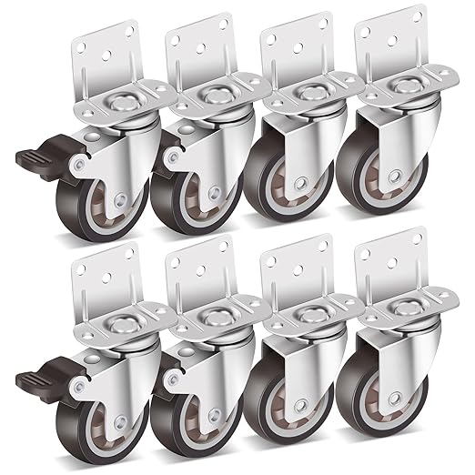 Nefish 2 Inch Side Mount Casters 8 Pack, L-Shaped TPR Rubber Caster Set of 8 by Nefish
