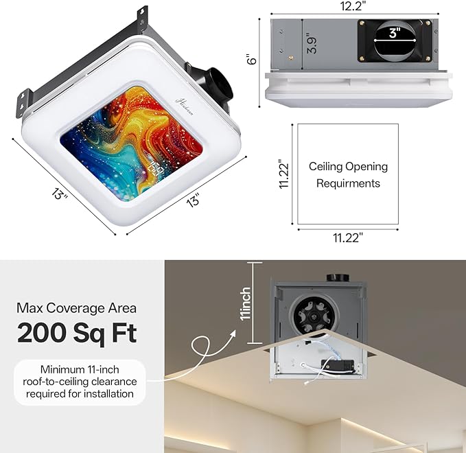 Bathroom Exhaust Fan with Light Humidity Sensor, Bathroom Fan with Humidity - Image 4