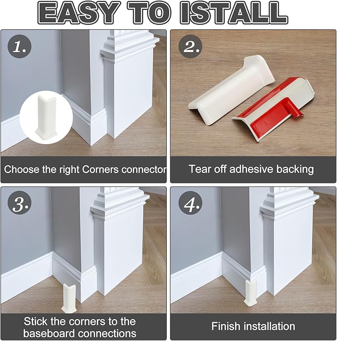 uxcell Self Adhesive Baseboard Corner Blocks, 2.2 Inch Wall Edge Corner - Image 5