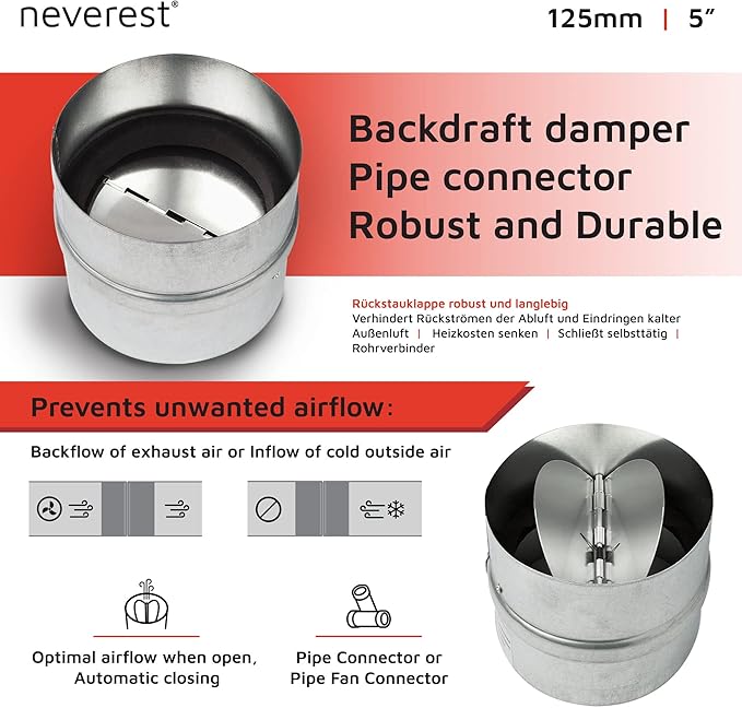 neverest® RK 5" Professional Backdraft Shutter Damper Connector Duct Fits Only - Image 2