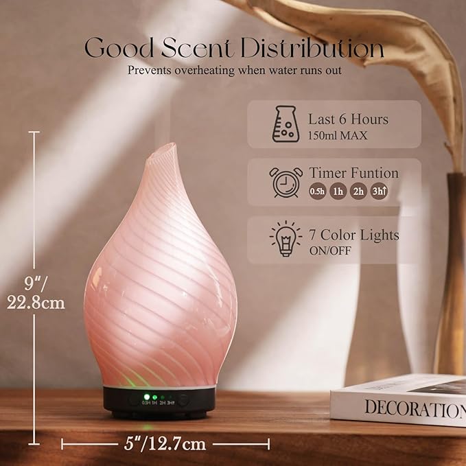 Porseme 150ml Essential Oil Diffuser Glass Color Changing Aroma Air Diffusers - Image 3