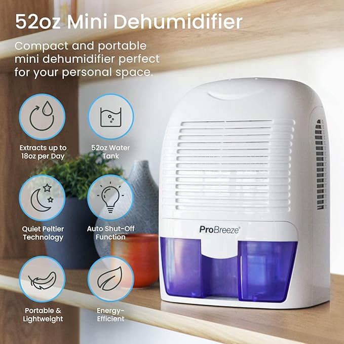 Pro Breeze Electric Mini Dehumidifier, 2200 Cubic Feet, Compact and Portable - Image 2