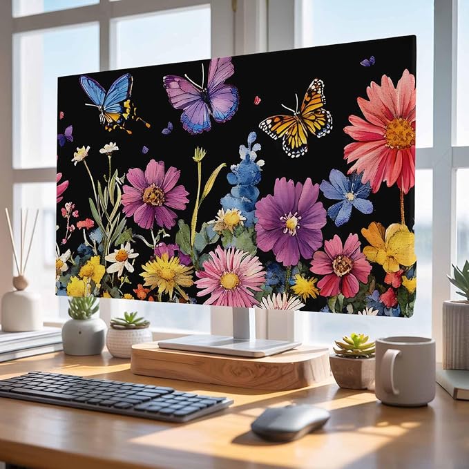 Watercolor Flowers Butterfly Countryside Plant Indoor TV Cover, Elastic TV - Image 5