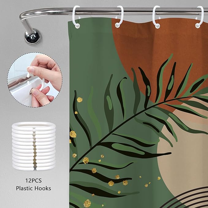 Boho Dark Green Shower Curtain 60Wx72H Abstract Bohemian Mid Century Minimalist - Image 6