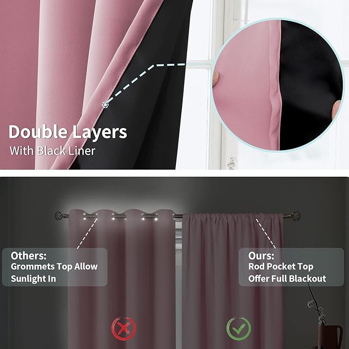 BGment 100% Blackout Curtains for Bedroom 72 Inch Long, Full Room Darkening - Image 6