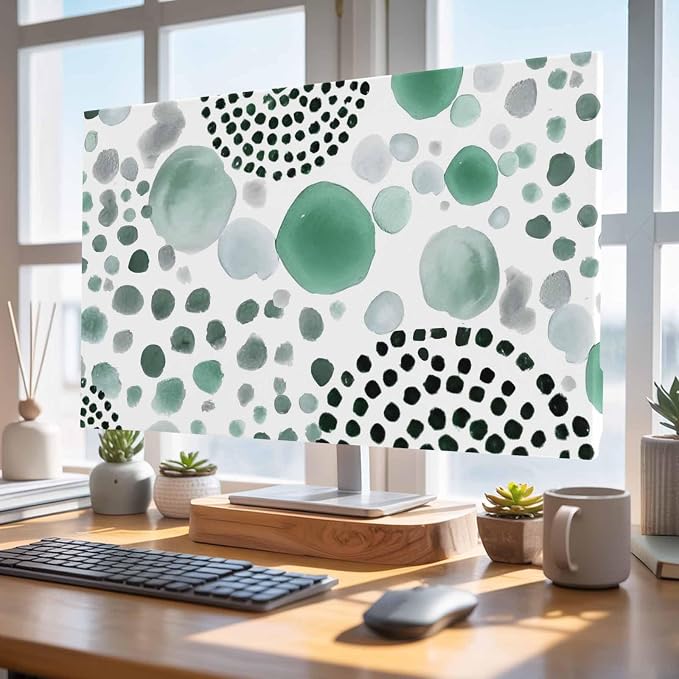 Abstract Teal Circles Indoor TV Cover, Elastic TV Screen Protector Sage Green - Image 4