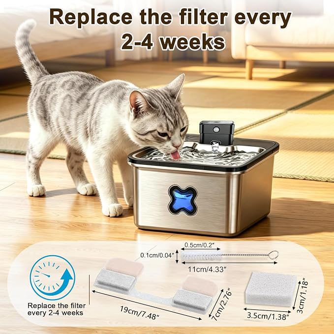 8PK Cat Fountain Filter for FN-W17 | 8 filters + 8 sponges + 1 brush vs 6+6. - Image 4