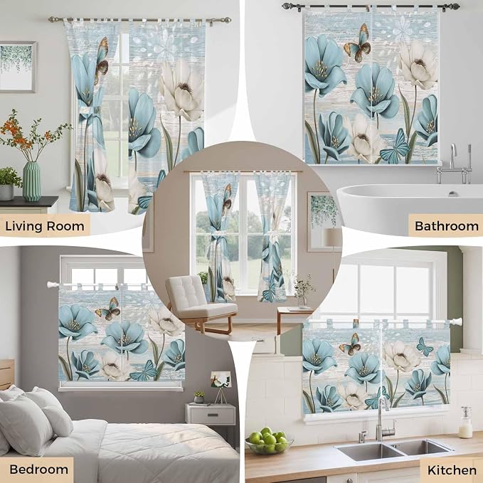 Spring Floral Kitchen Curtains 36 Inch Length, Small Window Curtains Tab Top - Image 7
