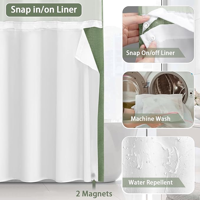 No Hook Shower Curtain and Liner Set - Image 4