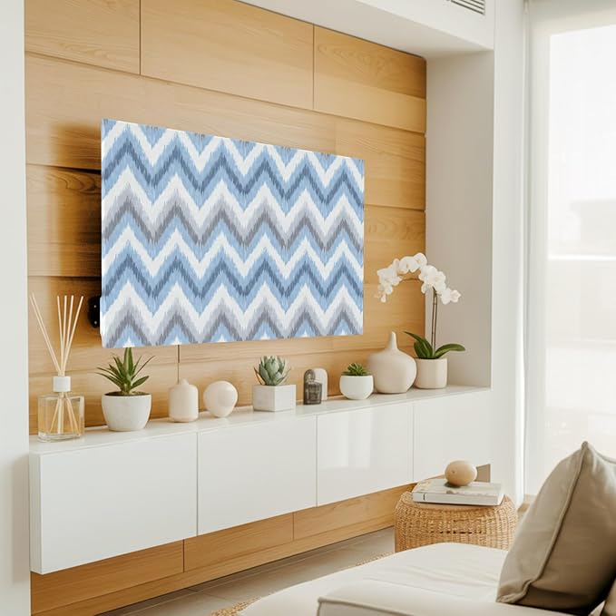 Blue Gray Zigzag Chevron Indoor TV Cover, Elastic TV Screen Protector Abstract - Image 2