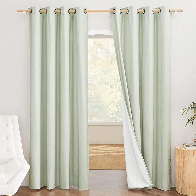 NICETOWN Sage Green High-End Thermal Flax Linen Curtains, Full Blackout Privacy by NICETOWN