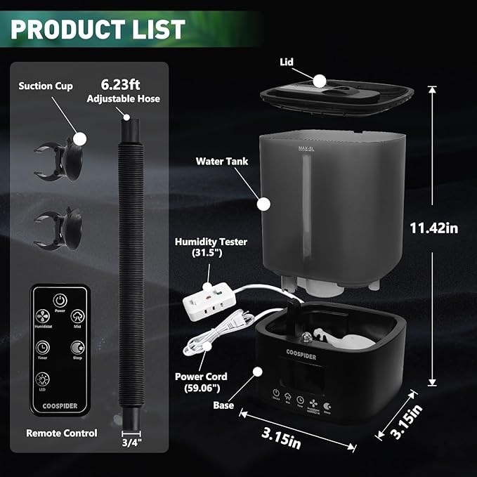 Coospider 5L Humidifier for Indoor Plants, Top Fill Humidifier for Grow Tent - Image 2
