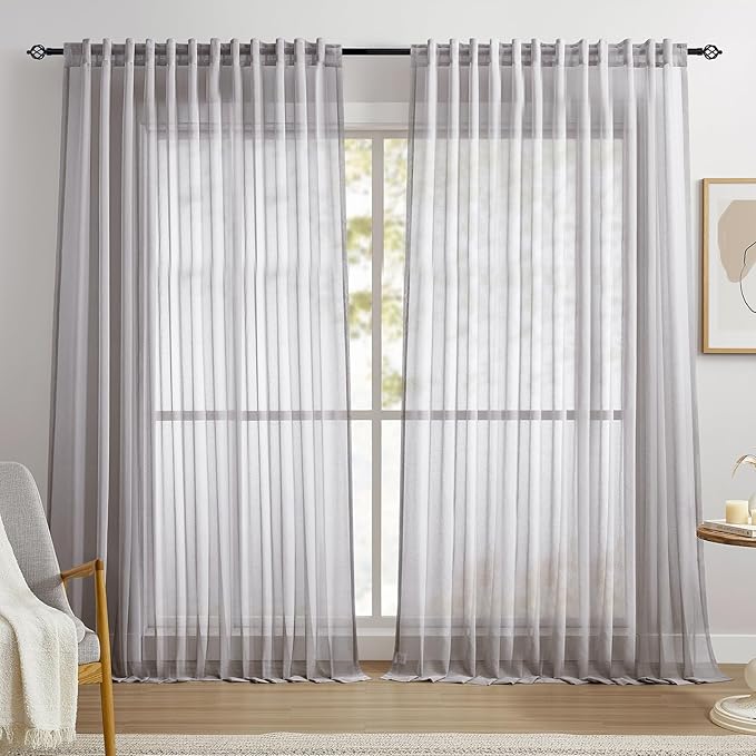 Dreaming Casa Grey Sheer Curtains 102 Inches Long, Rod Pocket & Back Tab Light by DreamingCasa