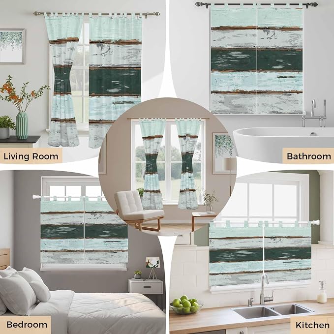 Blue Teal Kitchen Curtains 24 Inch Length, Small Window Curtains Tab Top - Image 7