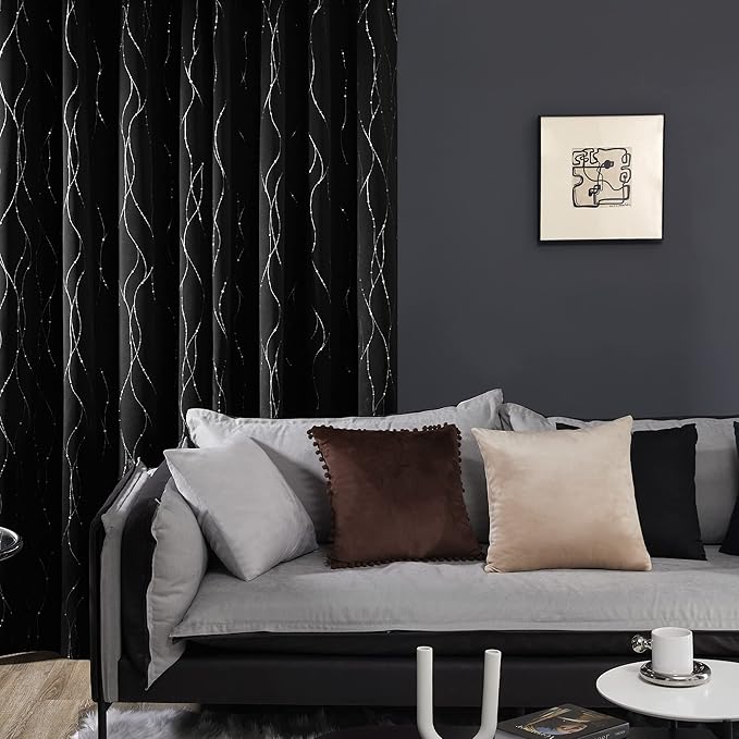 Deconovo Sliding Door Curtains 108 Inch Long, Blak Blackout Window Drapes - Image 9