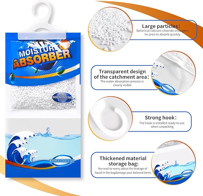 ZSZMFH 15 Pack Moisture Absorber Hanging Bags, Fragrance Free Humidity Packs - Image 3