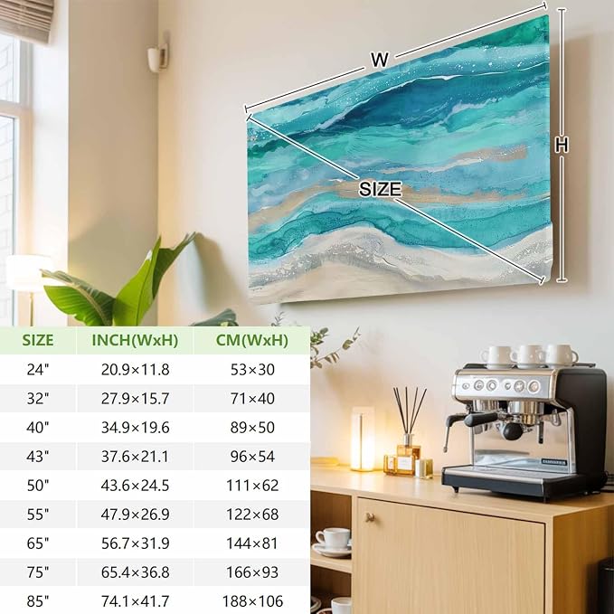 Marine Coastal Wave Turquoise Ombre Indoor TV Cover, Elastic TV Screen - Image 4