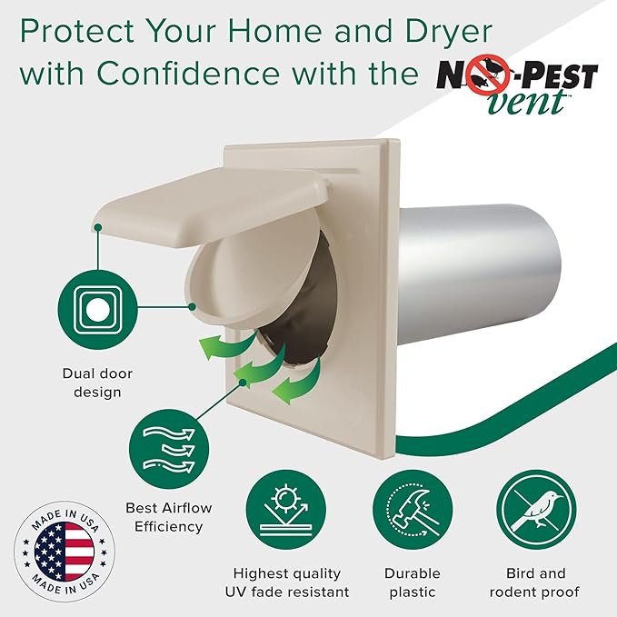 NO-PEST VENT, Exclusive Dual Door Dryer Vent Cover Outdoor 4 inch or Bathroom - Image 2