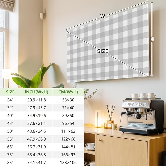 Farm Minimalist Gray Checker Indoor TV Cover, Elastic TV Screen Protector - Image 3