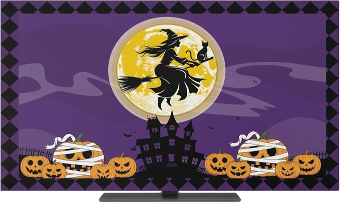 Halloween Full Moon Witch Riding Broom Indoor TV Cover, Elastic TV Screen by Unknown