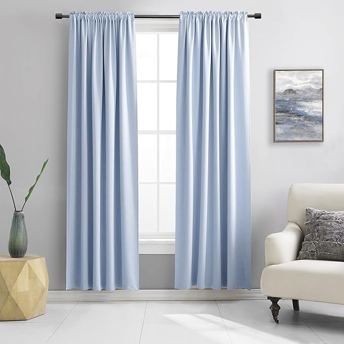DONREN Baby Blue Window Treatment Thermal Insulated Rod Pocket Blackout by DONREN