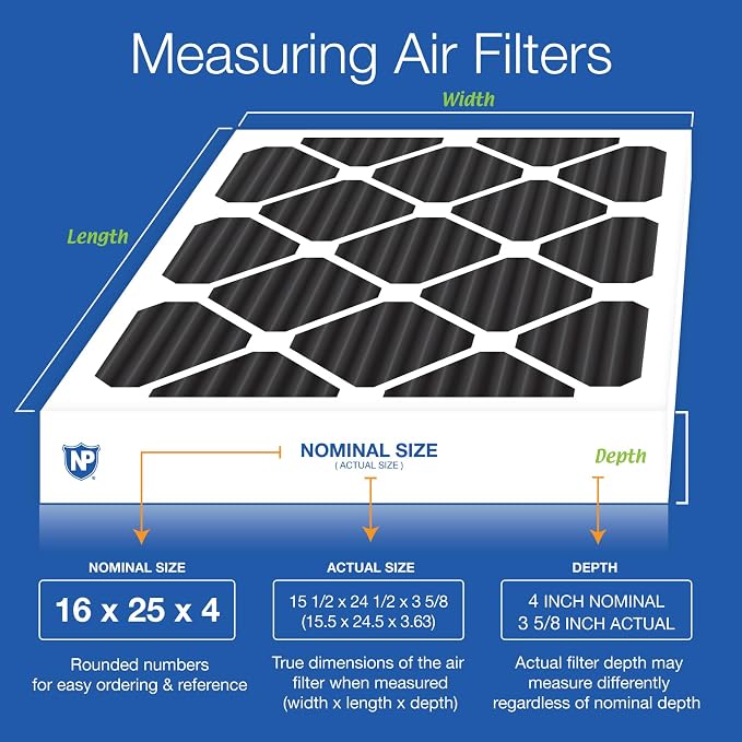 Nordic Pure 16x25x4 Pleated MERV 8 Pure Carbon Air Filters 6 Pack | Actual - Image 2
