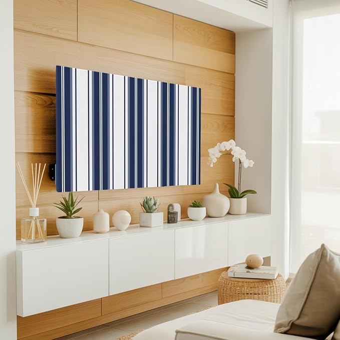 Minimalist Blue Stripes Indoor TV Cover, Elastic TV Screen Protector Modern - Image 2