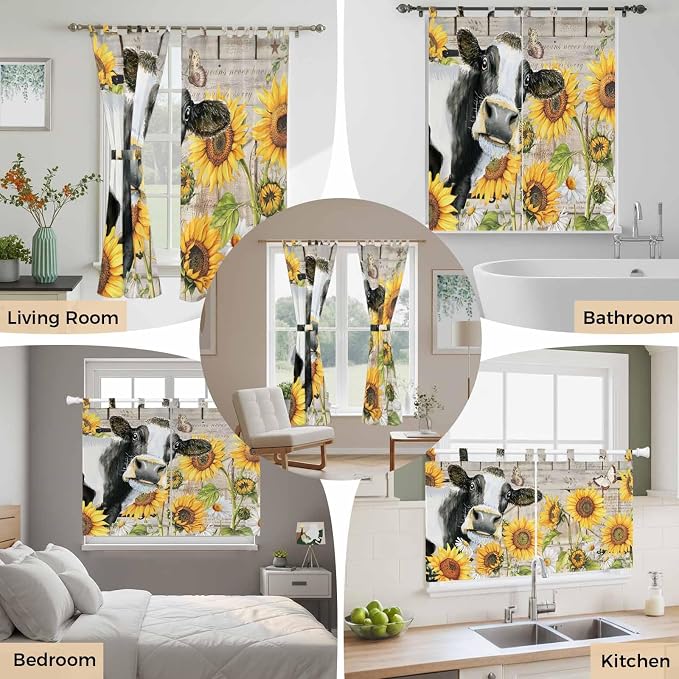 Yellow Sunflowers Kitchen Curtains 36 Inch Length, Small Window Curtains Tab Top - Image 7