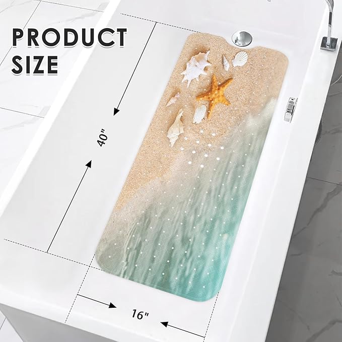 Starfish Summer Beach Bath Mat Non Slip, Sea Shell Ocean Fish 40 X 16 Inch - Image 2