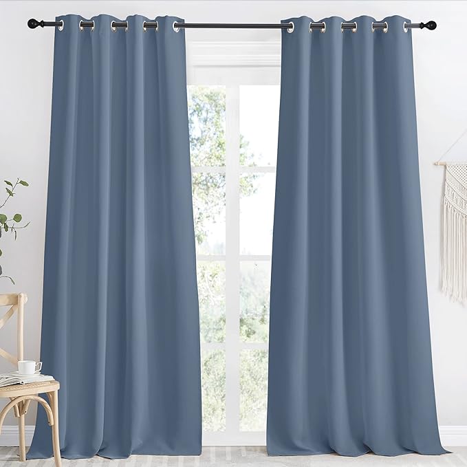 NICETOWN Blackout Curtain 118 inch Long, Stone Blue, W55 x L118, 1 Panel by NICETOWN