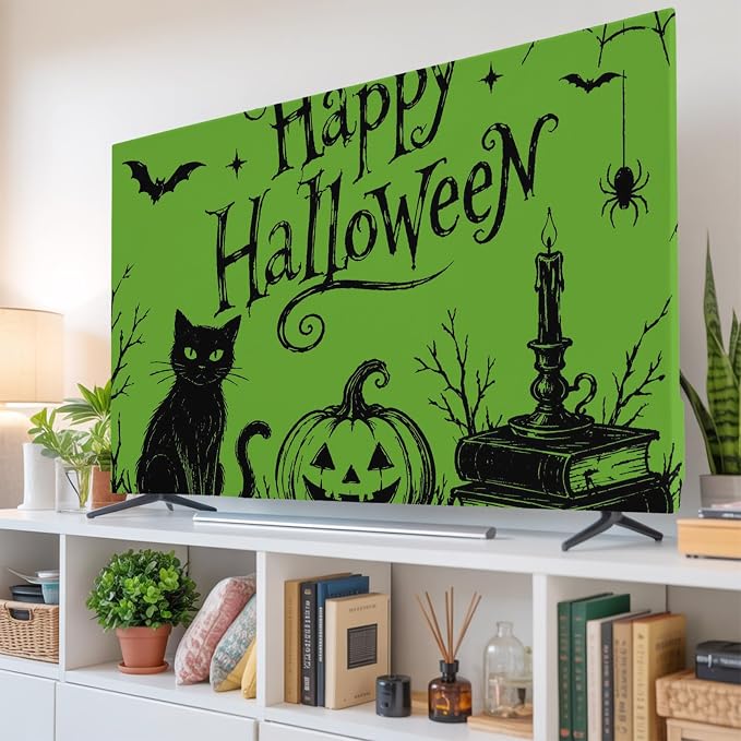 Happy Halloween Black Cat Pumpkin Indoor TV Cover, Elastic TV Screen Protector by Unknown