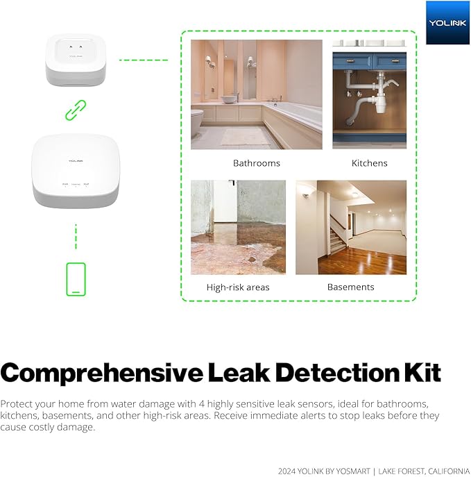 YoLink Smart Home Leak Detection Starter Kit – Hub + 4 Water Leak Sensors - Image 2