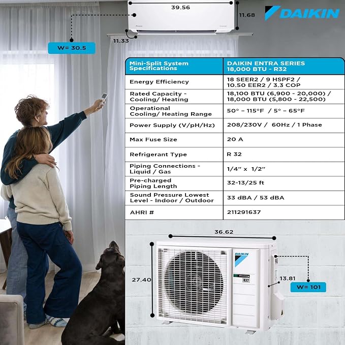 Daikin 18, 000 BTU 18 SEER2 Entra R32 Series Ductless Mini Split Heat Pump - Image 5
