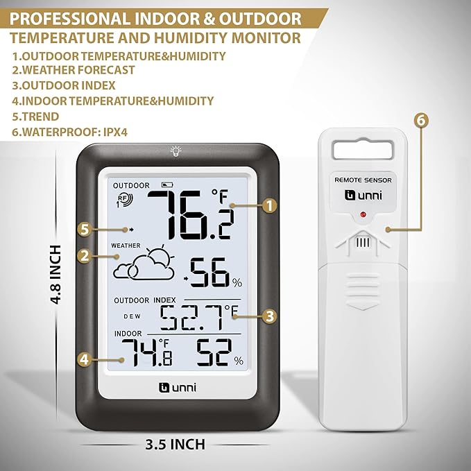 Indoor Outdoor Thermometer Wireless Weather Station, Temperature Humidity - Image 6