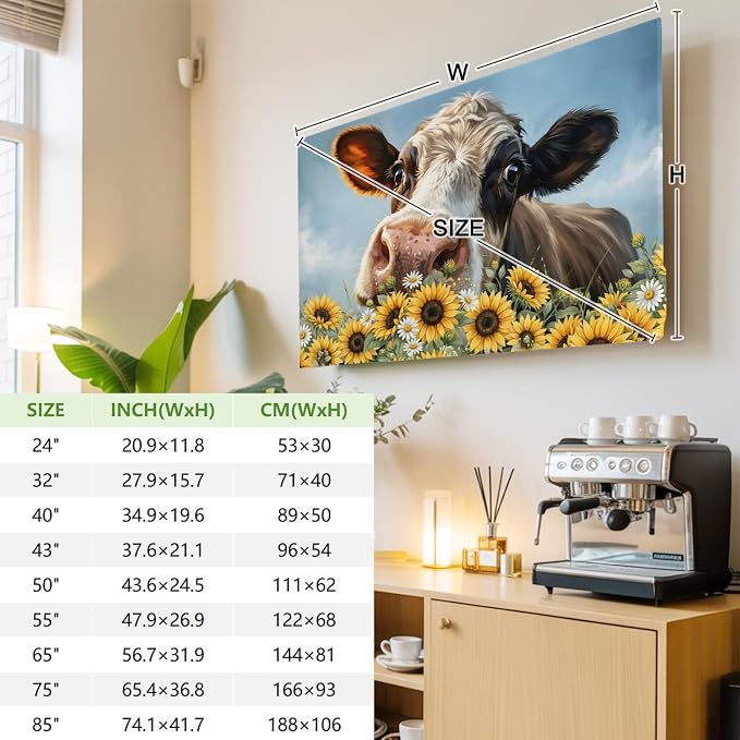 Farmhouse Animals Cow Indoor TV Cover, Elastic TV Screen Protector Sunflowers - Image 4