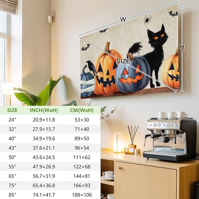 Halloween Pumpkin Ghost Black Cat Indoor TV Cover, Elastic TV Screen Protector - Image 4